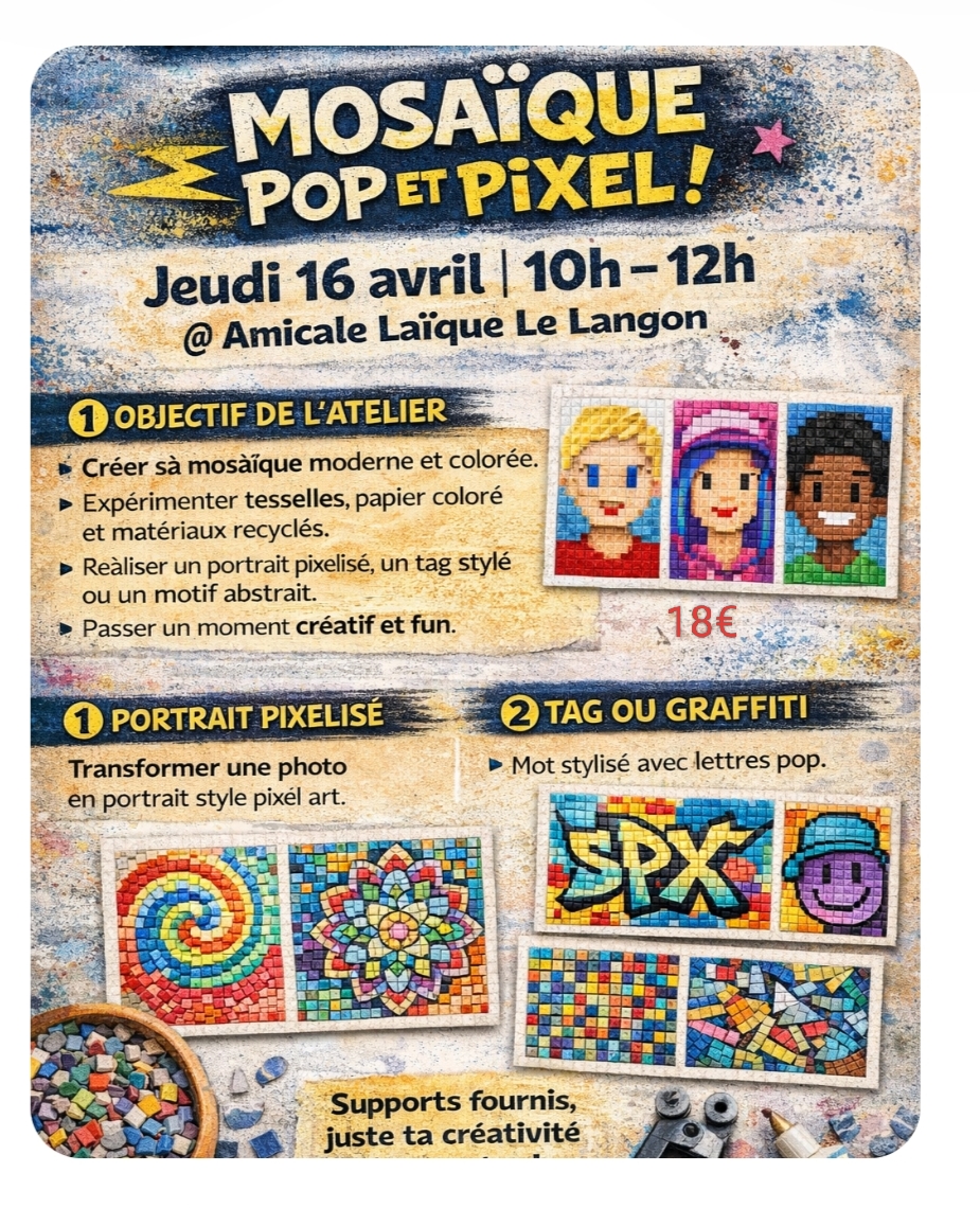 Atelier « mosaïque Pop et Pixel » pour les enfants-ados